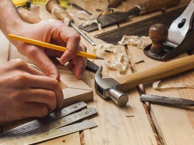 Measuring and preparing timber in a woodworking project using contact adhesive for assembly