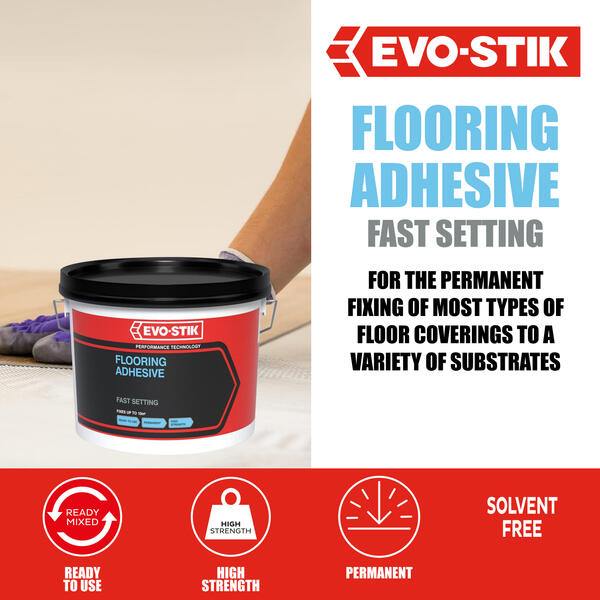 EVO-STIK Flooring Adhesive flooring adhesive fast setting permanent floor covering adhesive ready mixed solvent free tub packshot