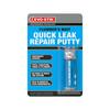 Promotional graphic for Evostik Plumber’s Mait Quick Leak Repair Putty, highlighting a strong, waterproof, fast-setting epoxy putty designed for emergency plumbing repairs on pipes, radiators, tanks and cylinders, including underwater applications.