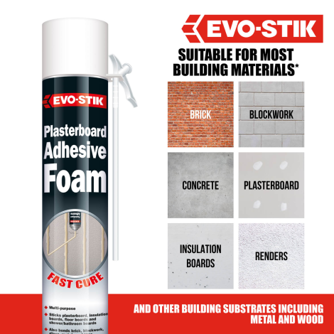EVO-STIK Plasterboard Adhesive Gun Applied Foam - Suitable materials