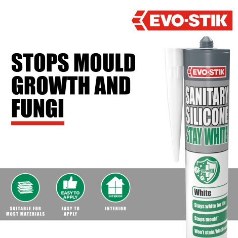 EVO-STIK Sanitary Silicone Stay White - features and benefits 2