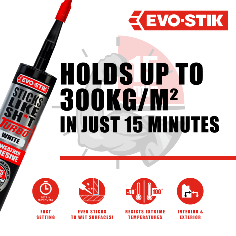 EVO-STIK Sticks Like Sh*t Turbo White 290ml - Benefits 2